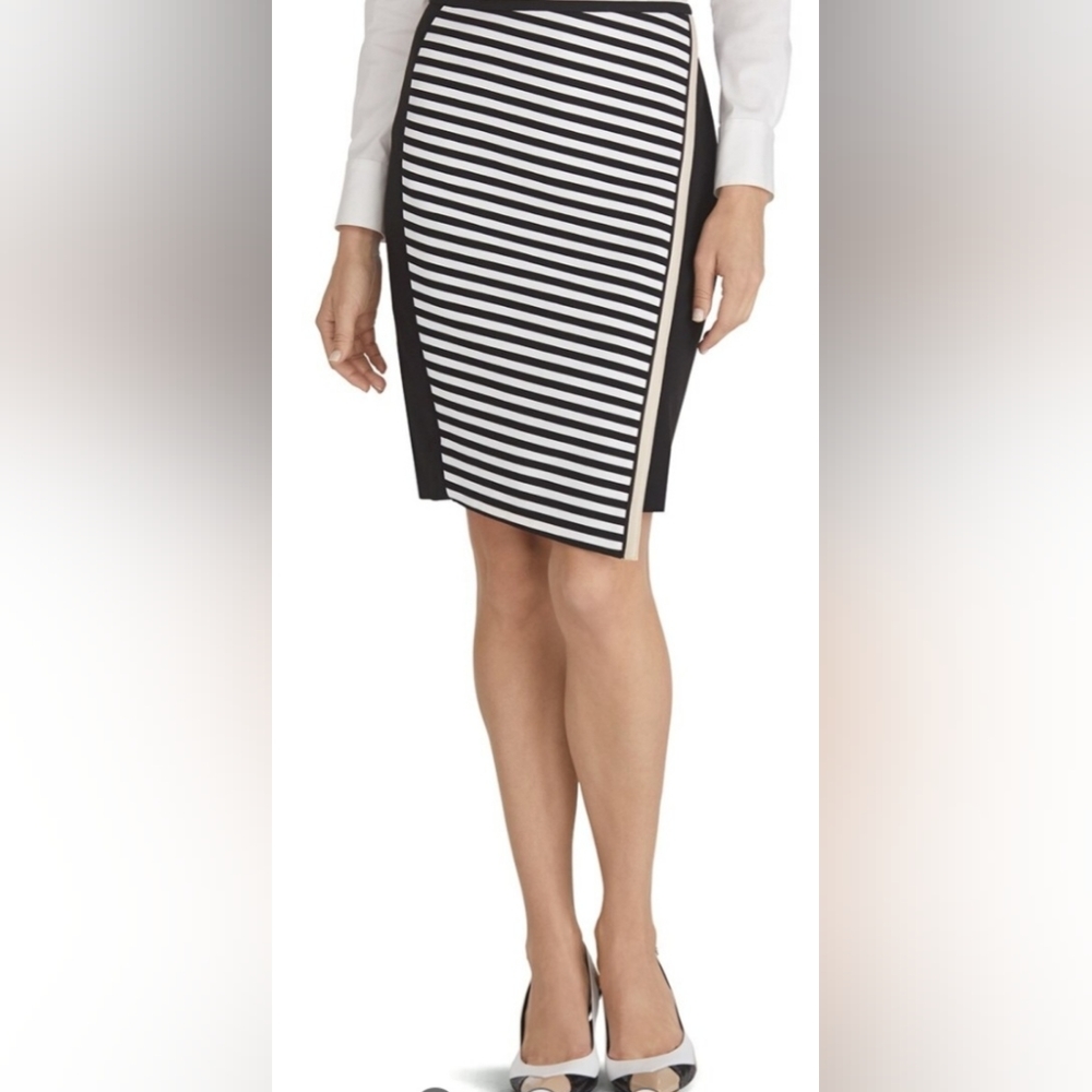 White House Black Market Asymmetrical Skirt. Size 8 Black, White & Tan